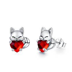 Fuchs Ohrringe Kinder 925 Sterling Silber Geburtsstein Ohrringe Süß Tier Ohrstecker Ohrringe mit Kristall Fuchs Schmuck Geschenke für Damen Mädchen von Midir&Etain