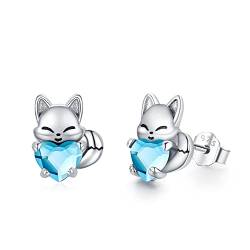 Fuchs Ohrringe Kinder 925 Sterling Silber März Geburtsstein Ohrringe Süß Tier Ohrstecker Ohrringe mit Kristall Fuchs Schmuck Geschenke für Damen Mädchen von Midir&Etain