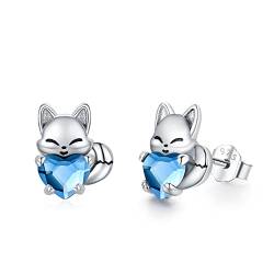 Fuchs Ohrringe Kinder 925 Sterling Silber September Geburtsstein Ohrringe Süß Tier Ohrstecker Ohrringe mit Kristall Fuchs Schmuck Geschenke für Damen Mädchen von Midir&Etain