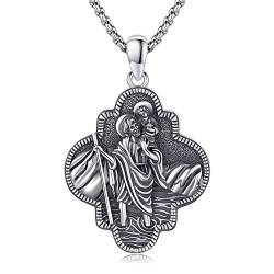 Heiliger Christophorus Anhänger aus 925 Sterling silber, Religiöser Beschützer Halskette Schmuck Geschenke für Damen Männer, mit 55cm Kette von Midir&Etain