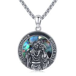 Heiliger Christophorus Kette Damen Herren Halskette 925 Sterling Silber Heiliger Christophorus Anhänger Halskette Jesus Religiöse Medaille Schmuck Geschenke für Männer Ehemann Bruder von Midir&Etain