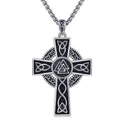 Irische Keltische Kreuz Halskette 925 Sterling Silber Kreuz Anhänger Halskette Wikinger Halskette Keltischer Schmuck Religiöses Schutzgeschenk für Männer Frauen Jungen von Midir&Etain