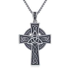 Irische keltische Kreuz Kette 925 Sterling Silber Kreuz Anhänger Halskette Keltischer Schmuck Religiöser Schutz Geschenk für Männer Frauen Jungen von Midir&Etain