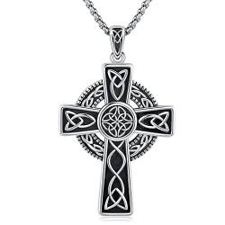 Irische keltische Kreuz Kette 925 Sterling Silber Kreuz Anhänger Halskette Keltischer Wikingerschmuck Religiöser Schutz Geschenk für Männer Frauen Jungen von Midir&Etain