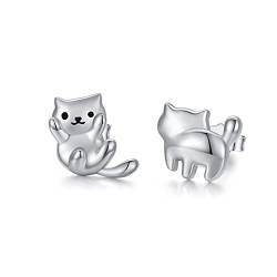 Katze Ohrringe 925er Sterling Silber Niedlich Tier Ohrstecker Katze Schmuck Geschenke für Frauen Mädchen von Midir&Etain