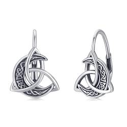 Keltische Ohrringe 925 Sterling Silber Keltische Mond Creolen Irischer keltischer Huggie Hoop Leverback Ohrringe Schmuck Geschenke für Damen Mädchen Freundin von Midir&Etain