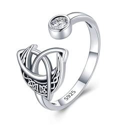 Keltischer Knoten Ring 925 Sterling Silber Keltische Mond Verstellbarer Offener Ring Keltischer Schmuck Geschenke für Damen Frauen Schwester Freunde Herren von Midir&Etain