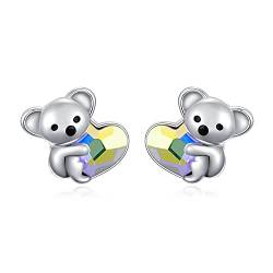 Koala Ohrringe 925 Sterling Silber Süße Tier Ohrstecker Hypoallergen Herz Kristall Ohrringe Schmuck Koala Bär Geschenke für Frauen Mädchen von Midir&Etain