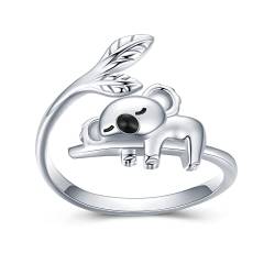 Koala Ring für Damen 925 Sterling Silber Koala Bär Verstellbarer Offener Ring Niedlicher Tier Schmuck Koala Geschenke für Mädchen von Midir&Etain