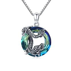Midir&Etain Drachen Kette 925 Sterling Silber Kristall Anhänger Halskette Drachen Schmuck Geschenke für Frauen Damen von Midir&Etain
