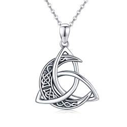 Midir&Etain Keltische Kette 925 Sterling Silber Keltische Mond Anhänger Halskette Keltischer Knoten Schmuck Geschenke für Damen Frauen Mädchen Männer von Midir&Etain