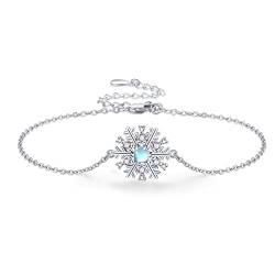 Midir&Etain Schneeflocke Armband 925 Sterling Silber Mondstein Schneeflocke Armband Schneeflocke Schmuck Weihnachten Geschenke für Frauen Mädchen Girlfeirnd von Midir&Etain