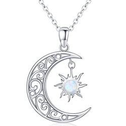 Mond Kette 925 Sterling Silber Keltische Mond Anhänger Halskette Opal Halskette Schmuck Geschenke für Frauen Mädchen von Midir&Etain