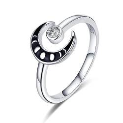 Mond Ring 925 Sterling Silber Halbmond Phasenring Verstellbarer Offen Ring Schmuck Geschenke für Damen Frauen Mädchen von Midir&Etain