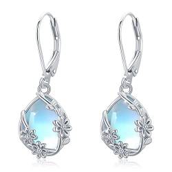 Mondstein Ohrringe 925 Sterling Silber Gänseblümchen Ohrringe Blumen Tropfen Ohrhänger Schmuck Geschenke für Frauen Damen Mädchen von Midir&Etain