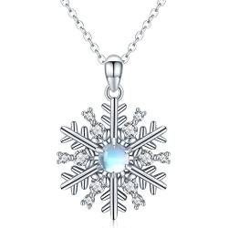 Schneeflocke Kette 925 Sterling Silber Mondstein Schneeflocke Anhänger Halskette Schmuck Weihnachts Geschenke für Frauen Mädchen Damen von Midir&Etain