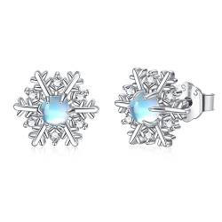 Schneeflocke Ohrstecker 925 Sterling Silber Mondstein Schneeflocke Ohrringe Schneeflocke Schmuck Weihnachten Geschenke für Frauen Mädchen Girlfeirnd von Midir&Etain