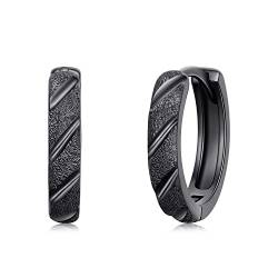 Schwarz Ohrringe 925 Sterling Silber Herren Ohrringe Schwarz Huggie Hoop Ohrringe Creolen Punk Minimalist Schmuck Geschenke für Herren Damen Mädchen von Midir&Etain