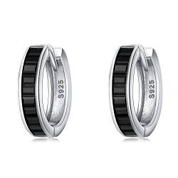 Schwarze Zirkonia Creolen für Herren 925 Sterling Silber Schwarz Huggie Hoop Ohrringe Schwarz Zirkonia Schmuck Geschenke für Frauen Mädchen von Midir&Etain