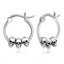 Totenkopf Ohrringe 925 Sterling Silber Gothic Skelett Creolen Ohrringe Totenkopf Schmuck Halloween Geschenke für Frauen Mädchen Kinder von Midir&Etain