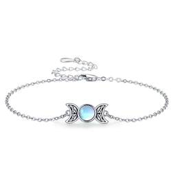 Triple Mond Göttin Armband 925 Sterling Silber Mondstein Mond Armband Amulett Pagan Wiccan Schmuck Triple Moon Göttin Geschenke für Frauen Mädchen von Midir&Etain