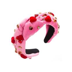 Valentinstag-Stirnband für Damen, rosa Herz-Haarband, Schleife, Haarspange, Strass, Glitzer, breites Oberteil, Stirnband, Rote Liebesherz, Einheitsgröße von Mieeyali