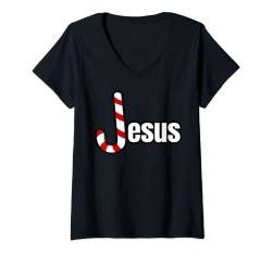 Damen Zuckerstange Jesus T-Shirt mit V-Ausschnitt von Miftees Christmas Tees