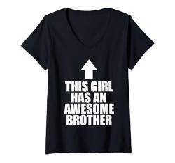 Damen Dieses Mädchen hat einen tollen Bruder T-Shirt mit V-Ausschnitt von Miftees