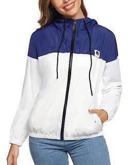 Damen Regenjacke Wasserdicht Leicht Windbreaker Zip Atmungsaktiv Regenjacken Regenmantel dünn Sportjacke mit Kapuze BLW XL von Migcaput