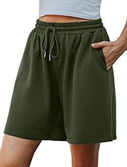 Migcaput Damen Kurze Sommerhose - Sommer Sporthose Laufhose Freizeithose mit Taschen - Leichte und Atmungsaktive Kurz Hosen für Training und Fitness Armeegrün S von Migcaput