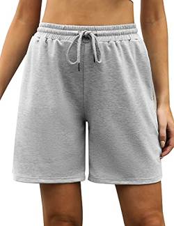 Migcaput Damen Shorts Kurze Sommerhose Freizeithose Elastische Leicht Kordelzug Hohe Taille Kurz Casual Sport mit Taschen für Frauen Grau M von Migcaput