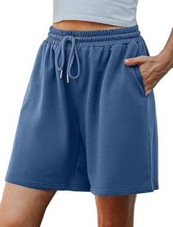 Migcaput Damen Shorts Sommer Kurze Lässige Hose mit Taille Bein Sport mit Kordelzug Kurze mit Taschen Gummiband Freizeit Shorts Elastische Himmelblau M von Migcaput