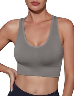 Migcaput Damen Sport BH Gepolstert Crossback Yoga Sports Bra Rücken Verkreuzt Gerippt Bustier Ohne Bügel Atmungsaktiv BH mit Abnehmbaren Cups Sport Top Damen grau XL von Migcaput