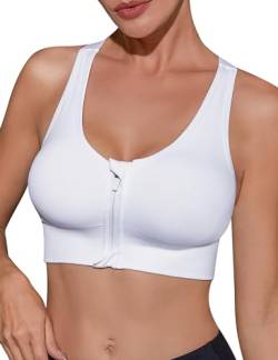 Migcaput Damen Sport BH Reißverschluss Vorne, Sport BH Damen Starker Halt,Sport Bustier Gepolstert Push Up BHS Sports Bra Top für Gym Fitness Yoga Running Sport BH weiß S von Migcaput