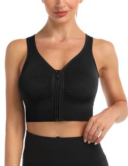 Migcaput Damen Sport BH Stark Halt Abnehmbarer Brustpolster Tops Nahtlose Sportbekleidung Yoga Top Damen Fuer Lauf Fitness Mit Reißverschluss Sportunterwäsche Sport BH Schwarz L von Migcaput