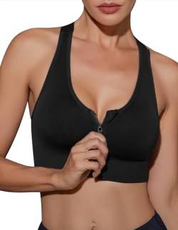 Migcaput Damen Sport BH Starker Halt Bustier Damen Sports Bra Vorderverschluss Ohne Bügel Und Shock Absorber Sport BH Gym BH für Fitness Lauf Yoga Sport BH Schwarz M von Migcaput