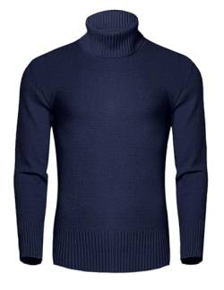 Migcaput Herren Rollkragen Pullover Feinstrick Langarm Rollkragenpullover Strickpullover Slim fit Freizeit Rollkragen Männer Navy blau L von Migcaput