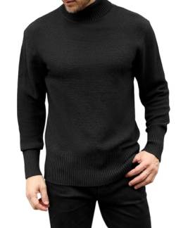 Migcaput Herren Rollragen Pullover Feinstrick Sweater Rollkragenpullover Langarmshirt Slim fit mit Stehkragen Basic Männer Schwarz L von Migcaput