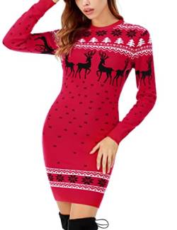 Migcaput Kleid Weihnachten Damen Pullover Knitted Dress Weihnachtskleider Festliche Kleider Frauen Weihnachtsoutfit Winter Ugly Christmas Sweater Weihnachts Pulli (Rot, M) von Migcaput