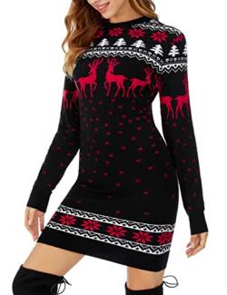 Migcaput Kleid Weihnachten Damen Pullover Knitted Dress Weihnachtskleider Festliche Kleider Frauen Weihnachtsoutfit Winter Ugly Christmas Sweater Weihnachts Pulli (Schwarz, XL) von Migcaput