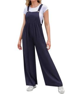 Migcaput Latzhose Damen Jumpsuit Sommer Lang lässige Übergröße Baumwolle Einfarbig Overall Elegant Playsuit mit Große Loose Fit Dunkelblau XL von Migcaput