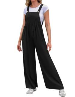 Migcaput Latzhose Jumpsuit Damen Sommer Lang lässige Übergröße Baumwolle Einfarbig Overall Elegant Playsuit mit Große Schwarz M von Migcaput