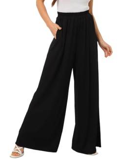 Migcaput Palazzo Hose Damen Schwarz lässige Weite Bein Leicht Baumwolle Pants Hohe Taille Casual Lockerem Schnitt Elastisch Sommerhose mit Taschen Palazzo Hose Damen Sommer Schwarz L von Migcaput