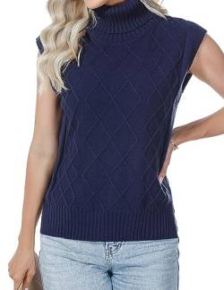 Migcaput Pullunder Ärmellos Damen Strickweste Gerippt Weste Strickpulli ärmelloser Rollkragenpullover Herbst Winter für Frauen Navy blau L von Migcaput