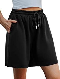 Migcaput Shorts Damen Sommer Jogginghose Kurze Sport Shorts Freizeithose Leicht Kordelzug Sommerhose Kurz Lässige Fitness Laufhose mit Taschen Schwarz-A M von Migcaput