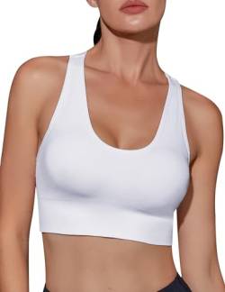 Migcaput Sport BH Damen Starker Halt Shock Absorber Sport BH Gepolstert Gekreuzt Rücken Große Bustier Mädchen Sport BH Push Up Lauf Fitness Yoga Bra Sport BH Weiß L von Migcaput