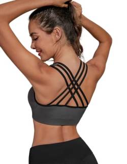 Migcaput Sport BH Rückenfrei Damen Gepolstert Bustier Damen Starker Halt Spaghettiträger Crossback Bra Ohne Bügel Gym Push Up BH Fitness Yoga Backless Bra Abnehmbaren Cups grau L von Migcaput