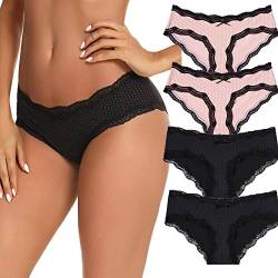 Migcaput Unterhosen Damen Baumwolle Spitze Dessous Sexy Unterwäsche Frauen Seamless Pantys Nahtlose Slips Atmungsaktiv Panties Weich Mehrpack - B - Schwarz*2+Rosa*2, L von Migcaput