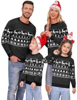 Migcaput Weihnachten Pullover Damen Weihnachtspullover Familie Set Herren Reindeer Christmas Weihnachtsbaum Strickpullover Unisex Pärchen Winter Sweater S-XXL von Migcaput