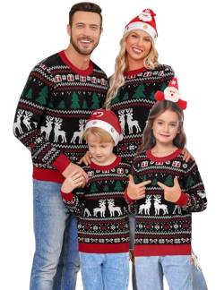 Migcaput Weihnachtspullover Damen Herren Kinder Weihnachtspulli Familie Rundhals Strickpullover Christmas Winter Reindeer Unisex Weihnachts Pullover Schwarz 4 von Migcaput